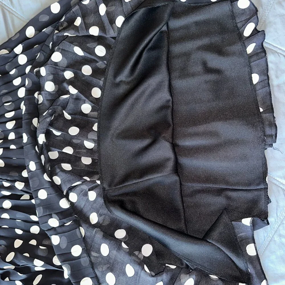 Black & White Pleated Polka Dot Women's Mini Skirt Downeast Large - Picture 9 of 10